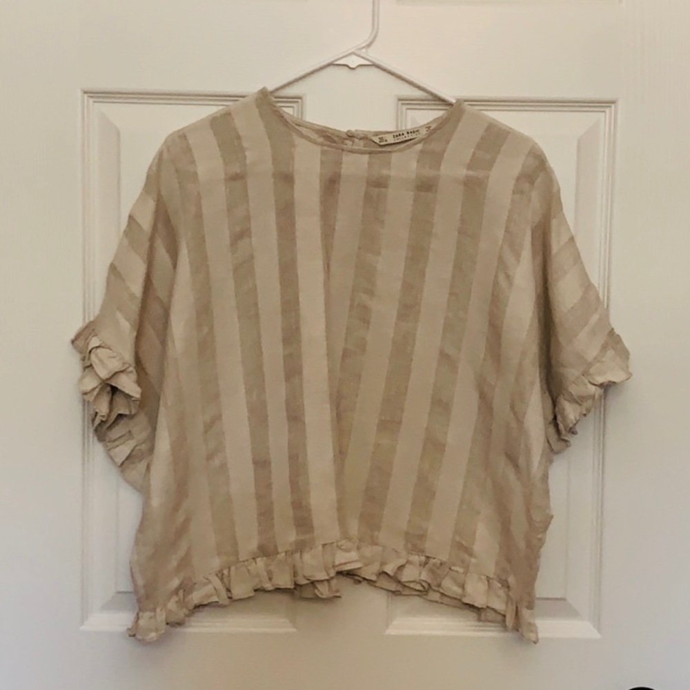 Zara top blouse basic linen cotton short sleeve